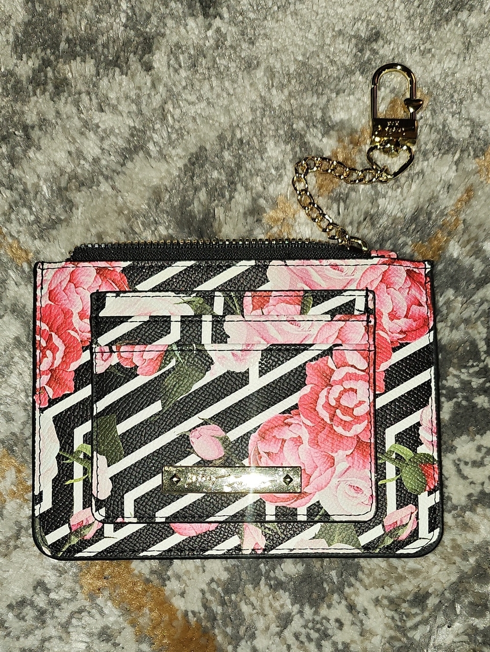 Betsey Johnson Floral Stripe Cardholder Wallet with Zip Coin Pocket